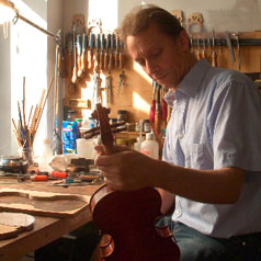 Wolfgang Schiele in his violin making workshop